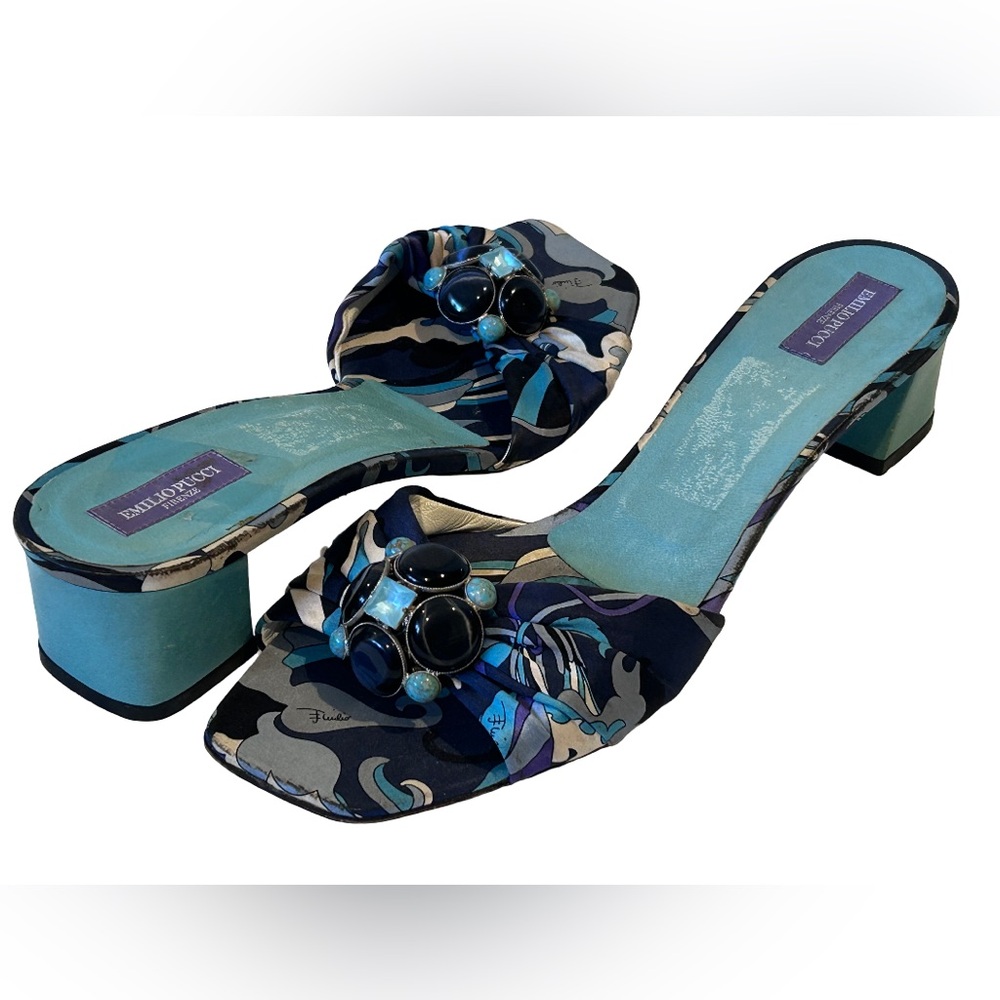 Emilio Pucci VTG 1960s Abstract Jeweled Mule Heels SIZE:40 EU - Picture 2 of 14